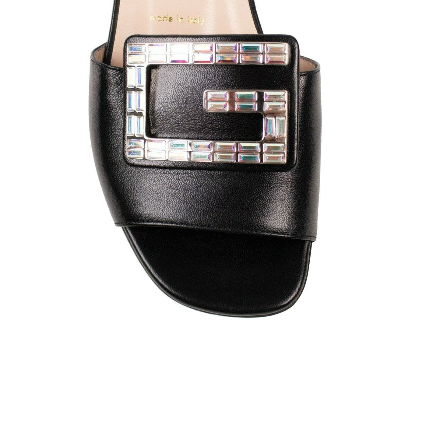 Leather Malaga Kid Crystal G Slide Sandals - Black