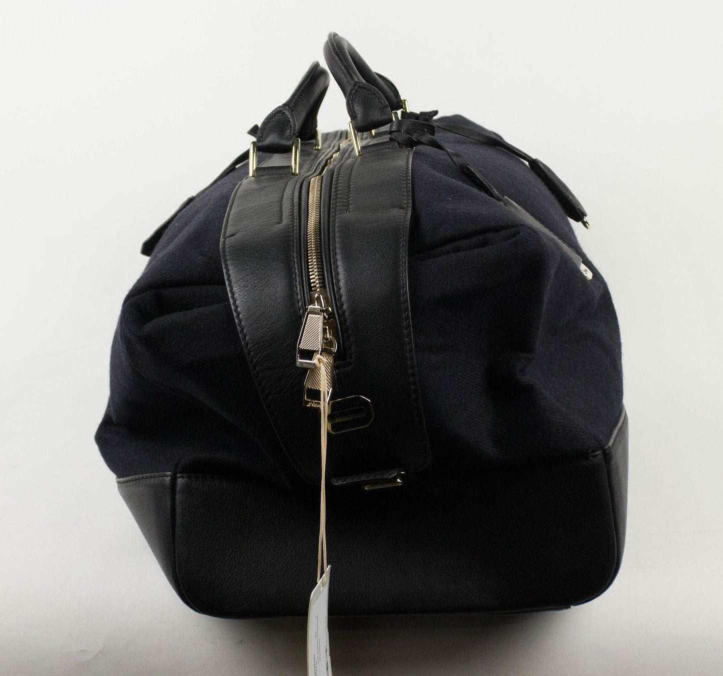Herringbone Cashmere & Leather Bradley Duffel Bag - Navy