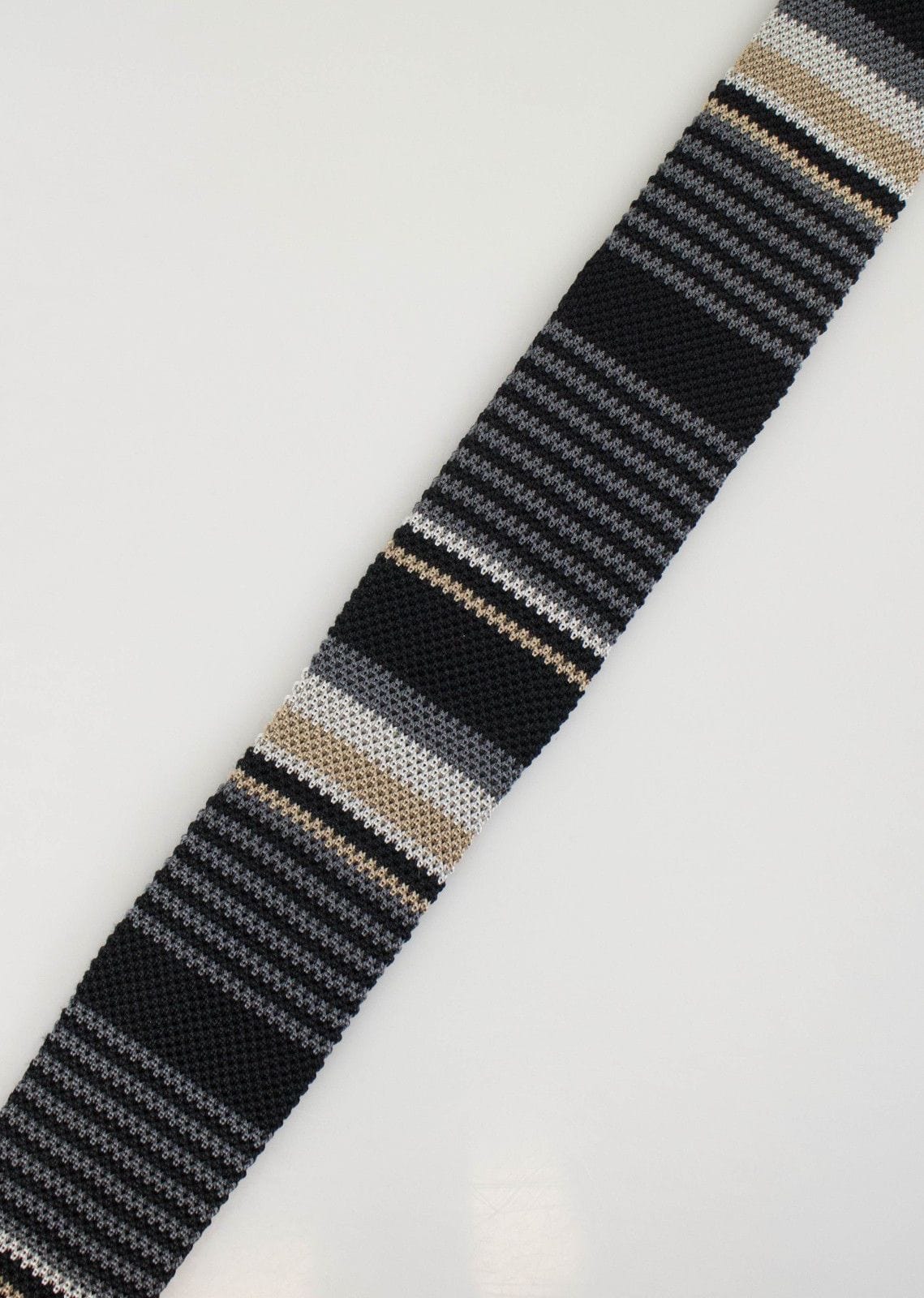 Striped Silk Knitted Sock Neck Tie - Black