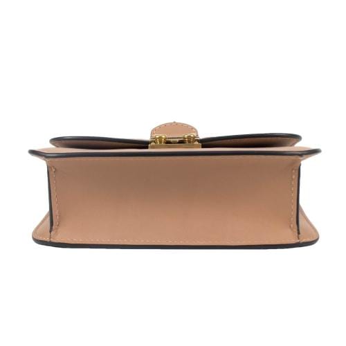 Leather Glam Lock Small Cross-Body Shoulder Bag - Beige