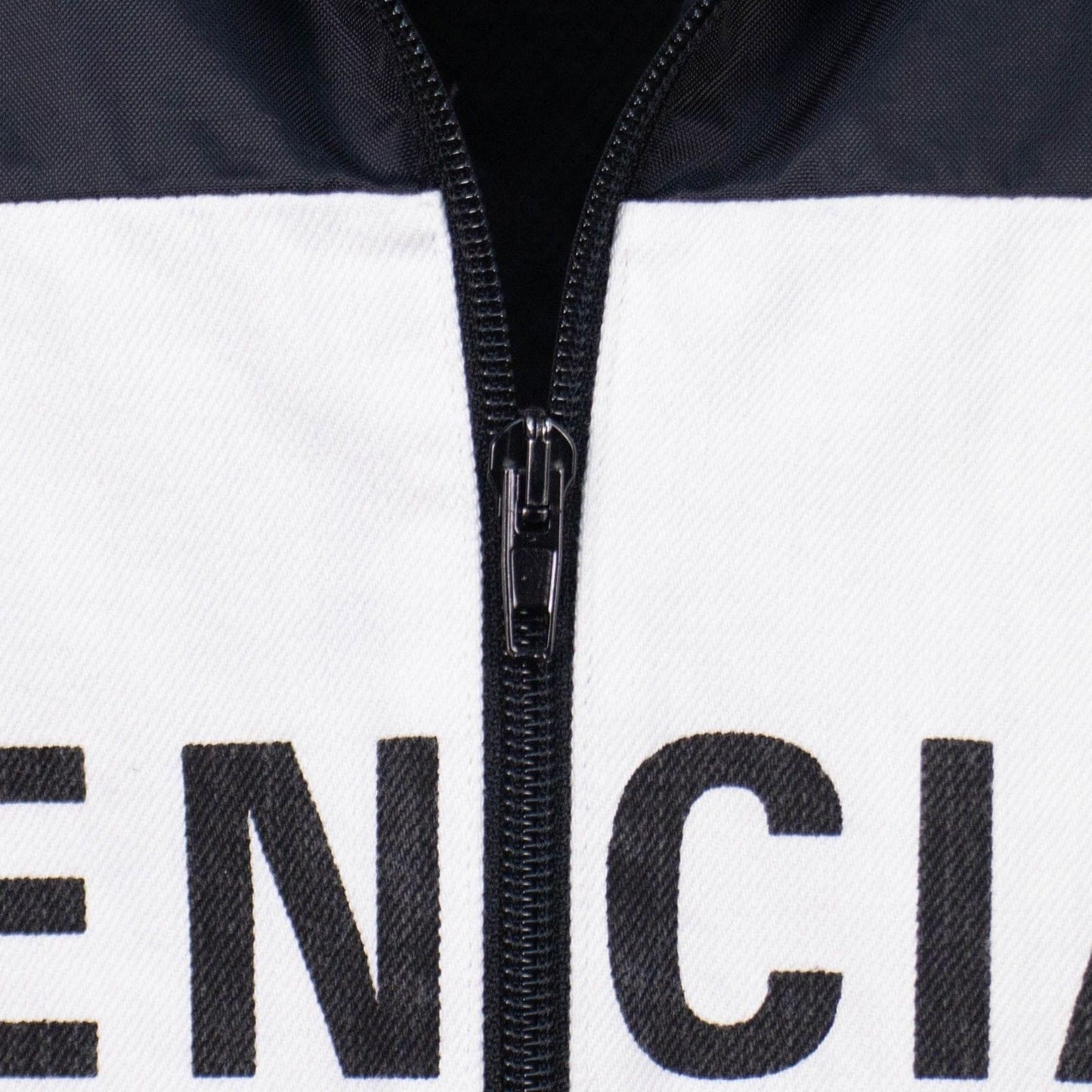 Black/White Oversize Zip Nylon Denim Logo Jacket