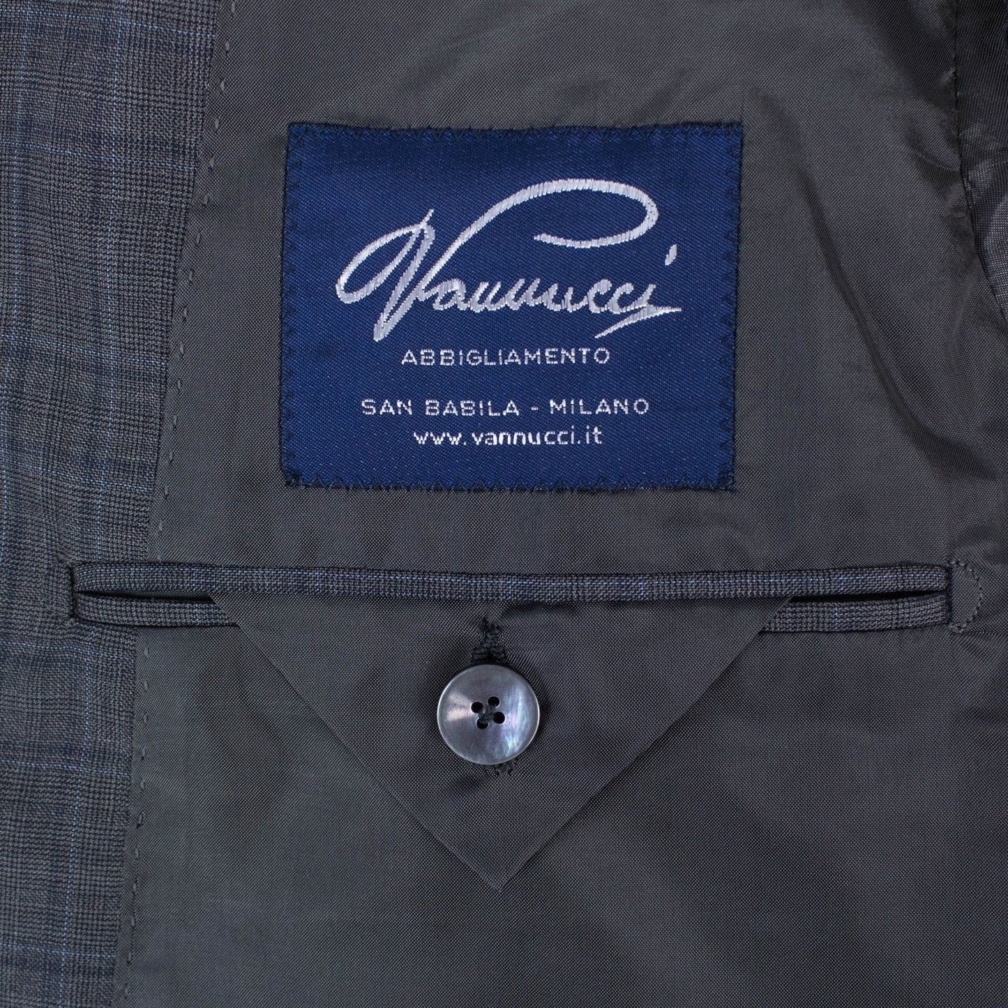 Windowpane Checked Wool Blend Thre Button Suit - Charcoal Gray / Blue