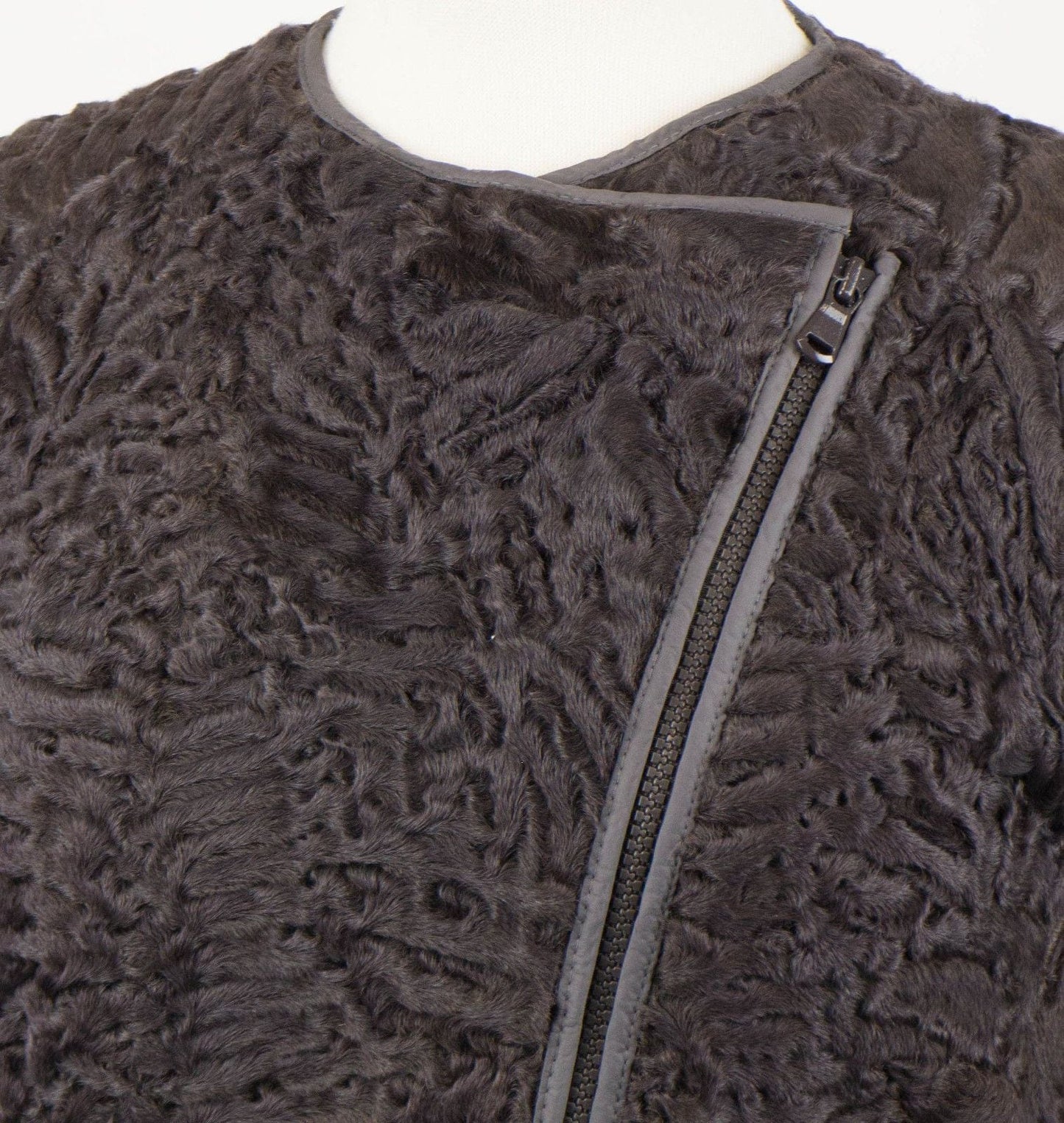 Astrakhan Fur Biker Jacket - Dark Brown