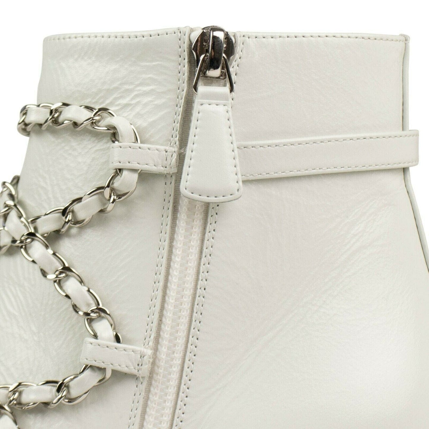 Calfskin Leather Chain Short Boots - Ivory