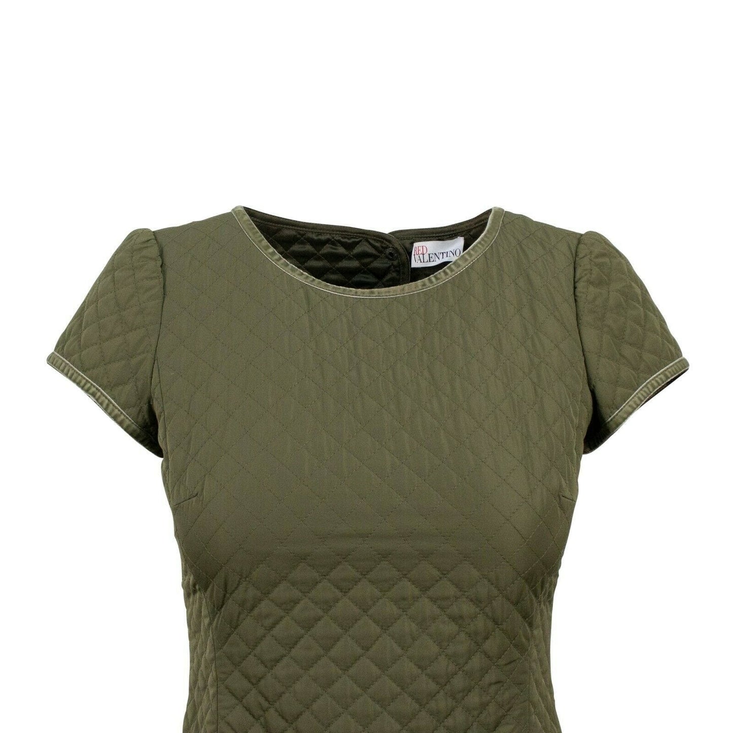 Quilted Ruffle Bottom Lace Detail Dress - Green