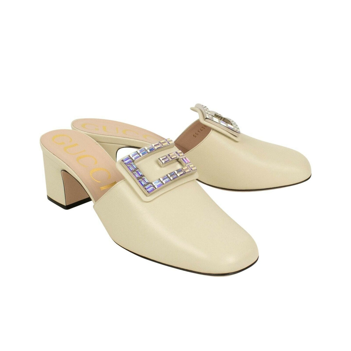 Women's Vintage Leather G Buckle Mule Pumps - White