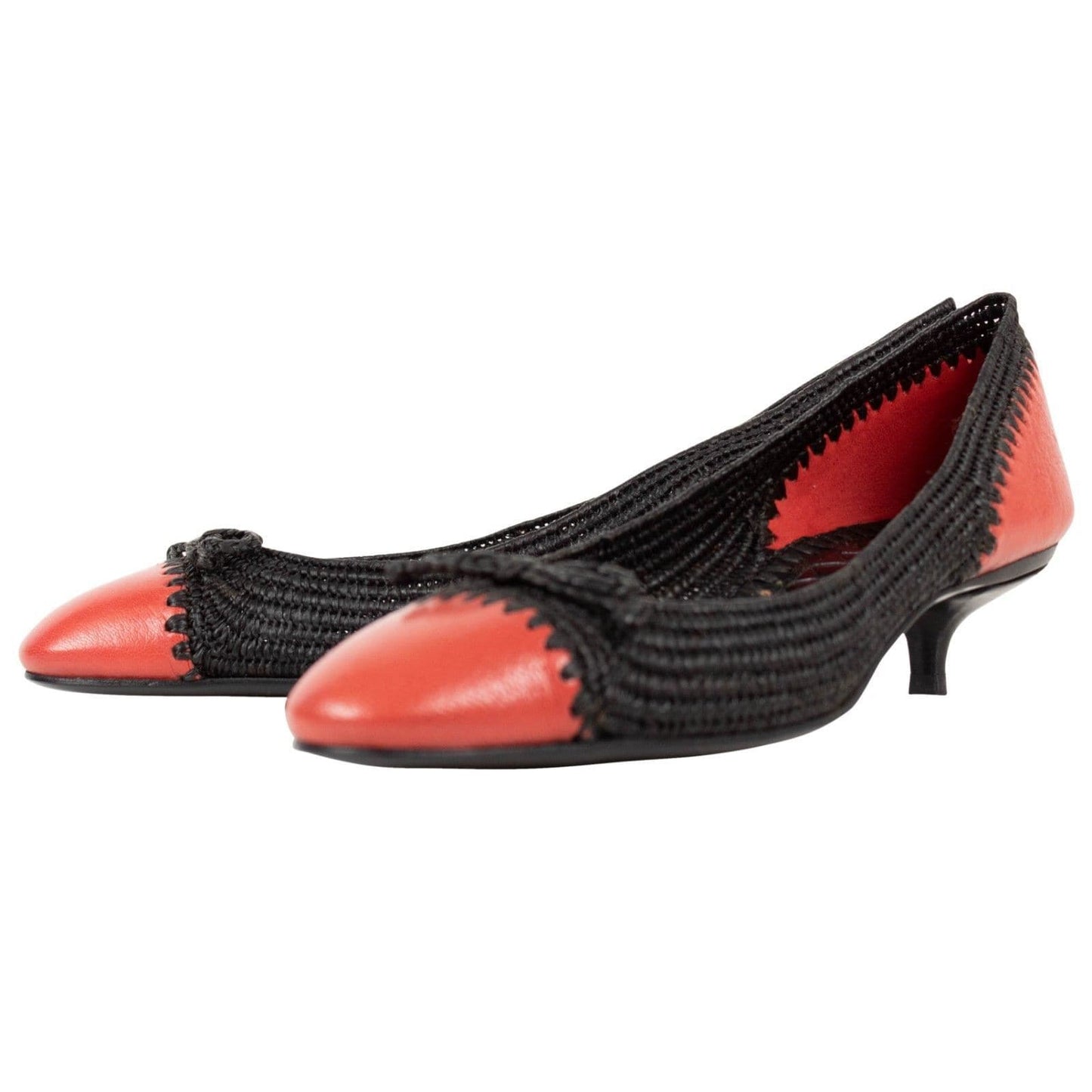 Wicker Cap Toe Pumps - Black / Red