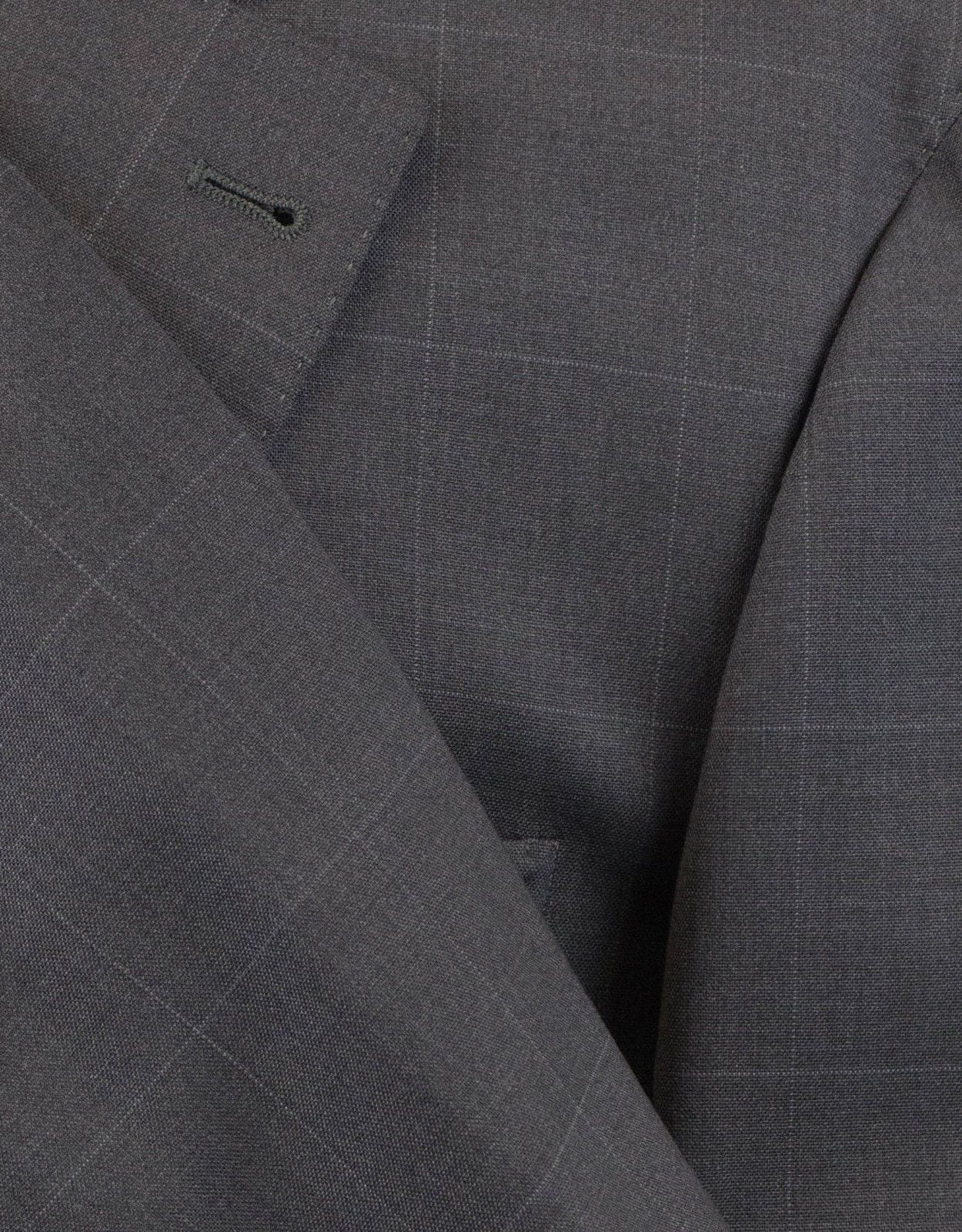 Windowpane Check Wool 3/2 Button Suit - Gray