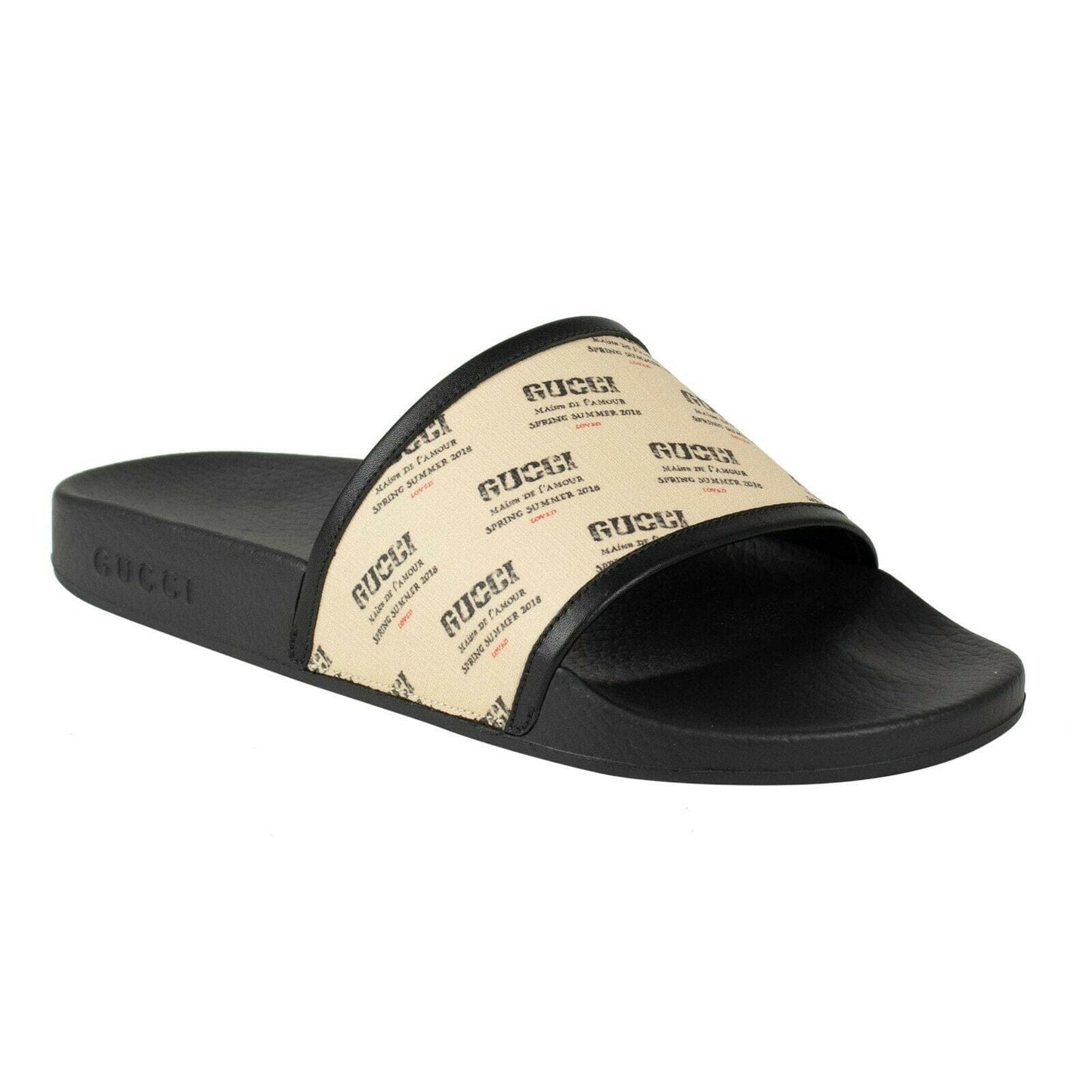 Canvas Logo Stamp Print Slides Sandals - Ivory
