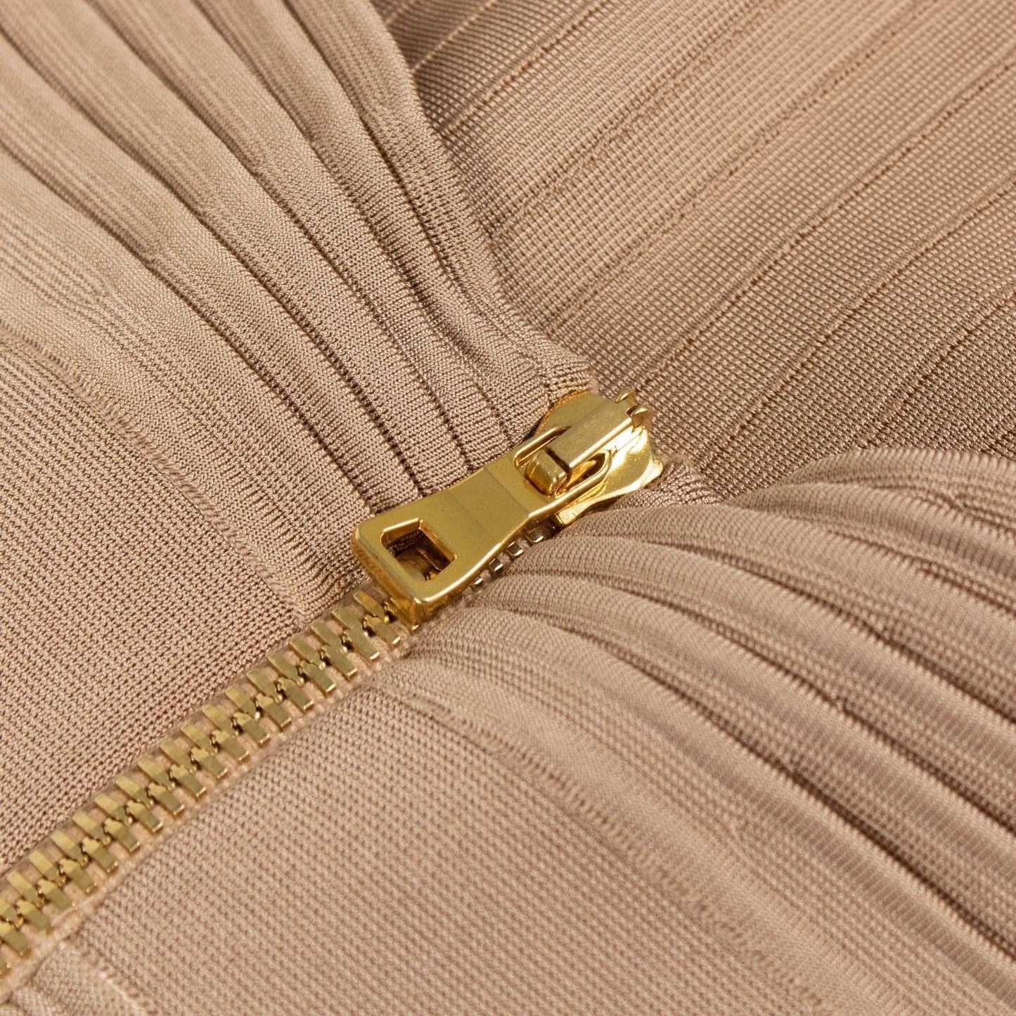 Knit Pleated Halter Neck Dress - Gold
