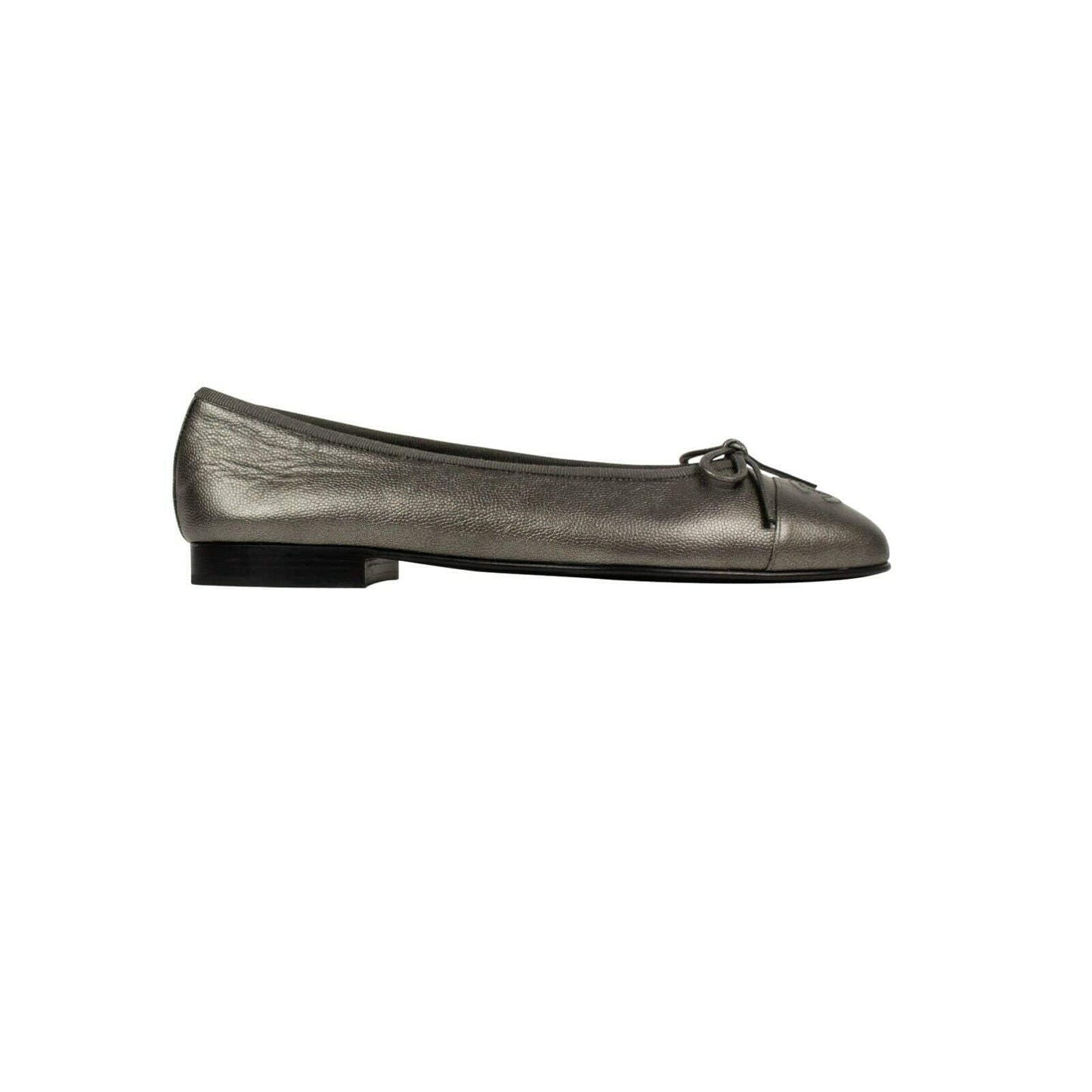 Calfskin Leather Cap Toe Flats - Argent Gray