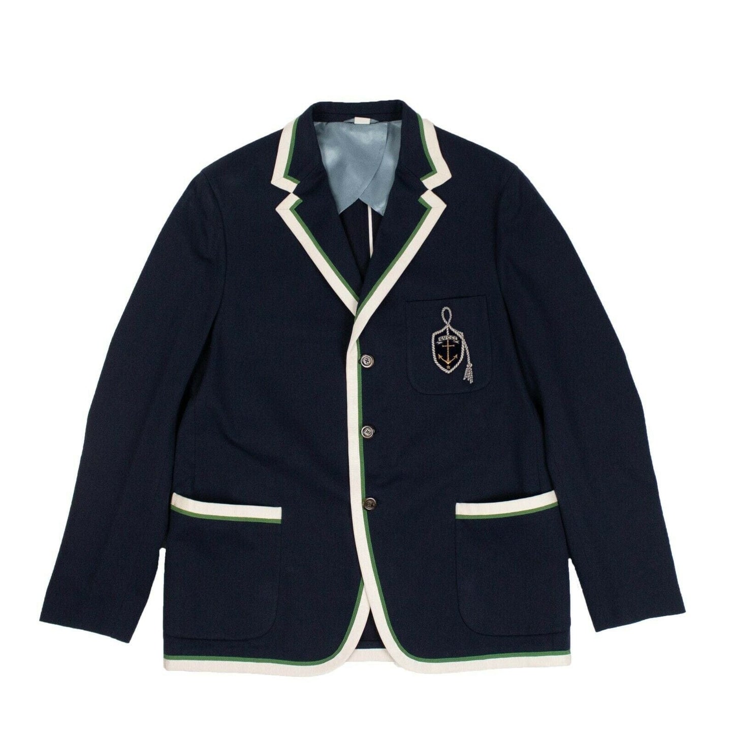 Contrast Trim Blazer Jacket - Navy Blue