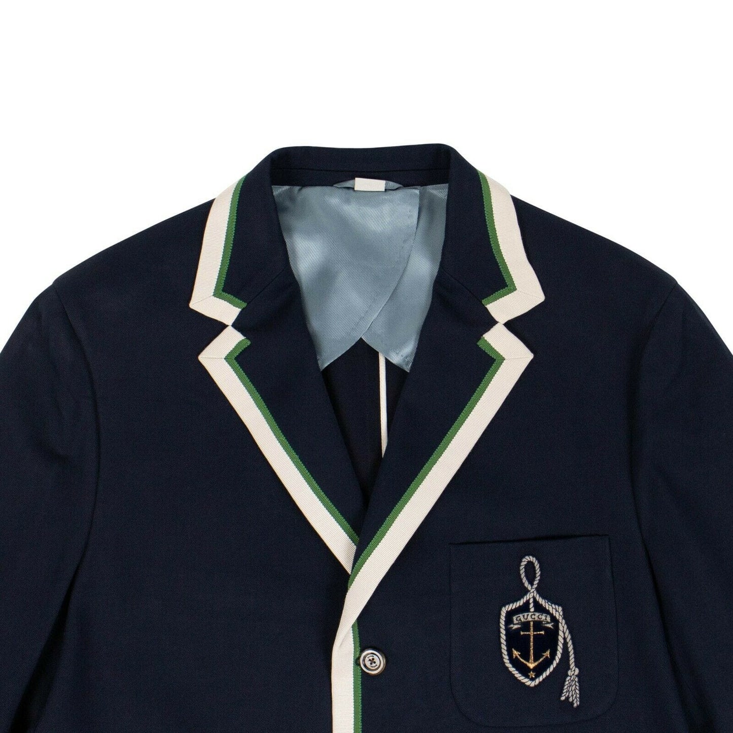Contrast Trim Blazer Jacket - Navy Blue