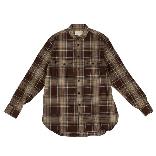 Wool Checked Button Down Shirt - Brown