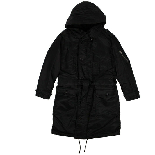 Belted Parka Long Coat - Black