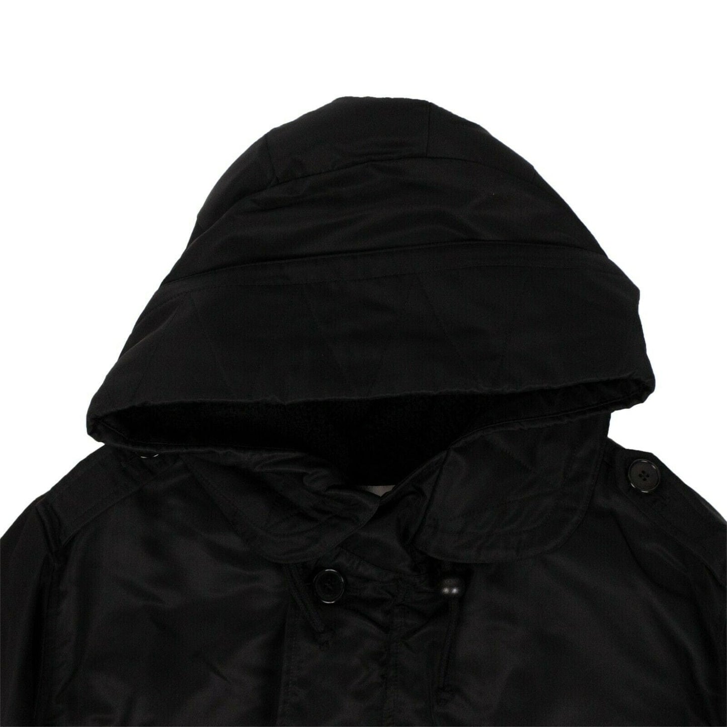 Belted Parka Long Coat - Black