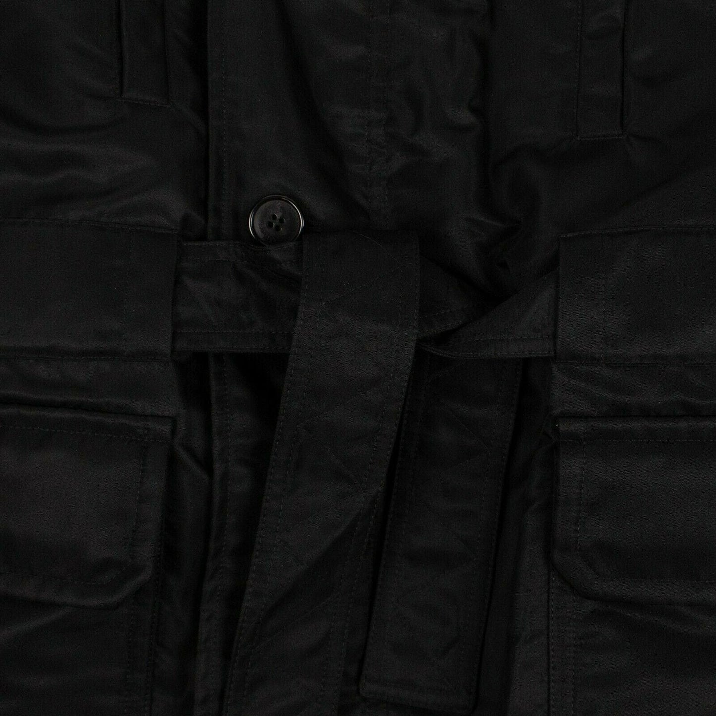 Belted Parka Long Coat - Black
