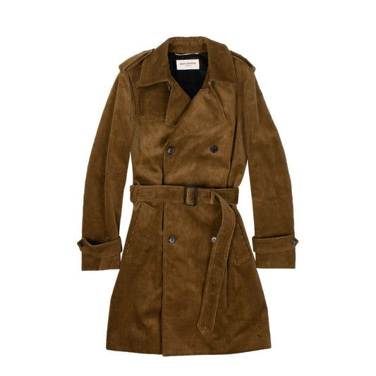 Velour Ribbed Trench Coat - Brown