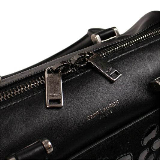 YSL Leather Leopard Design Baby Duffel Bag - Black