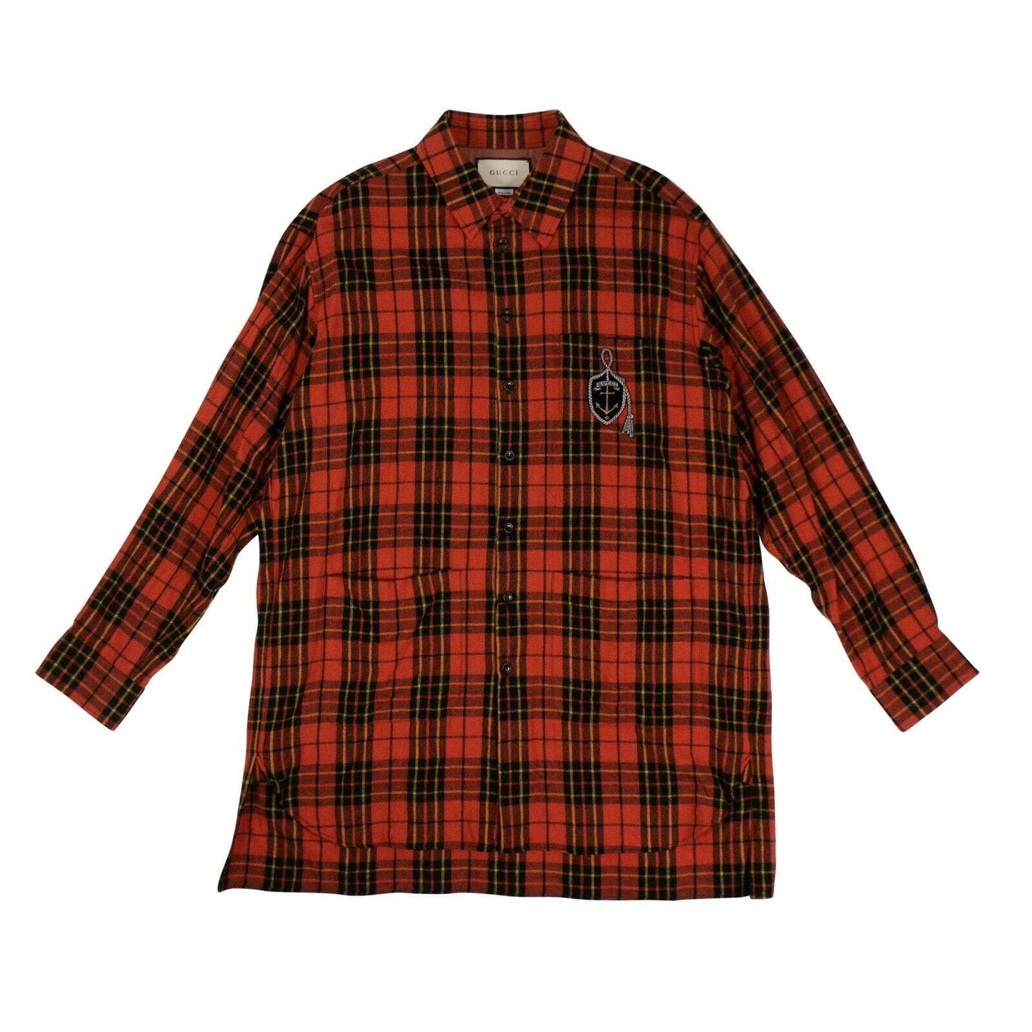 Wool Plaid Button Down Long Shirt - Orange