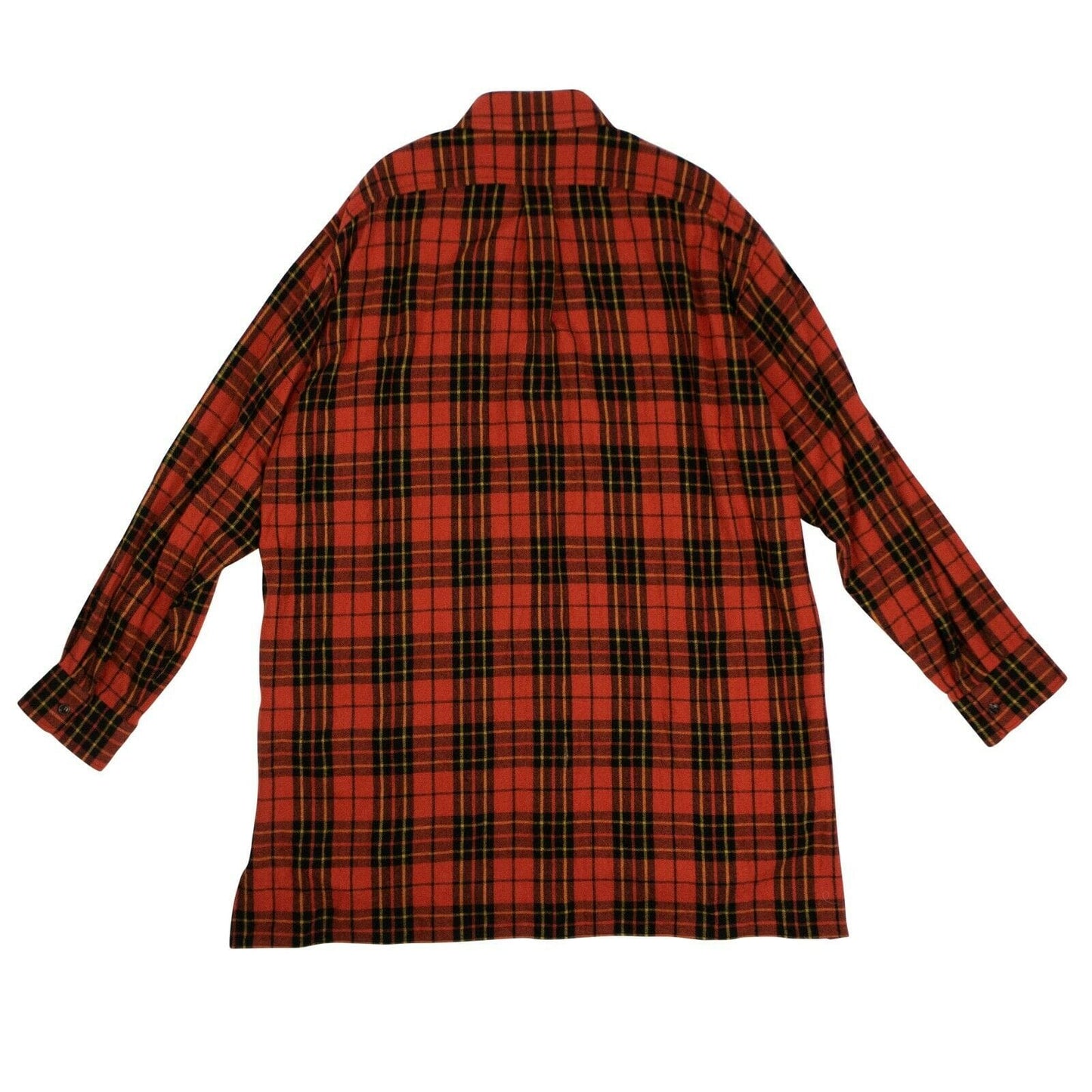 Wool Plaid Button Down Long Shirt - Orange
