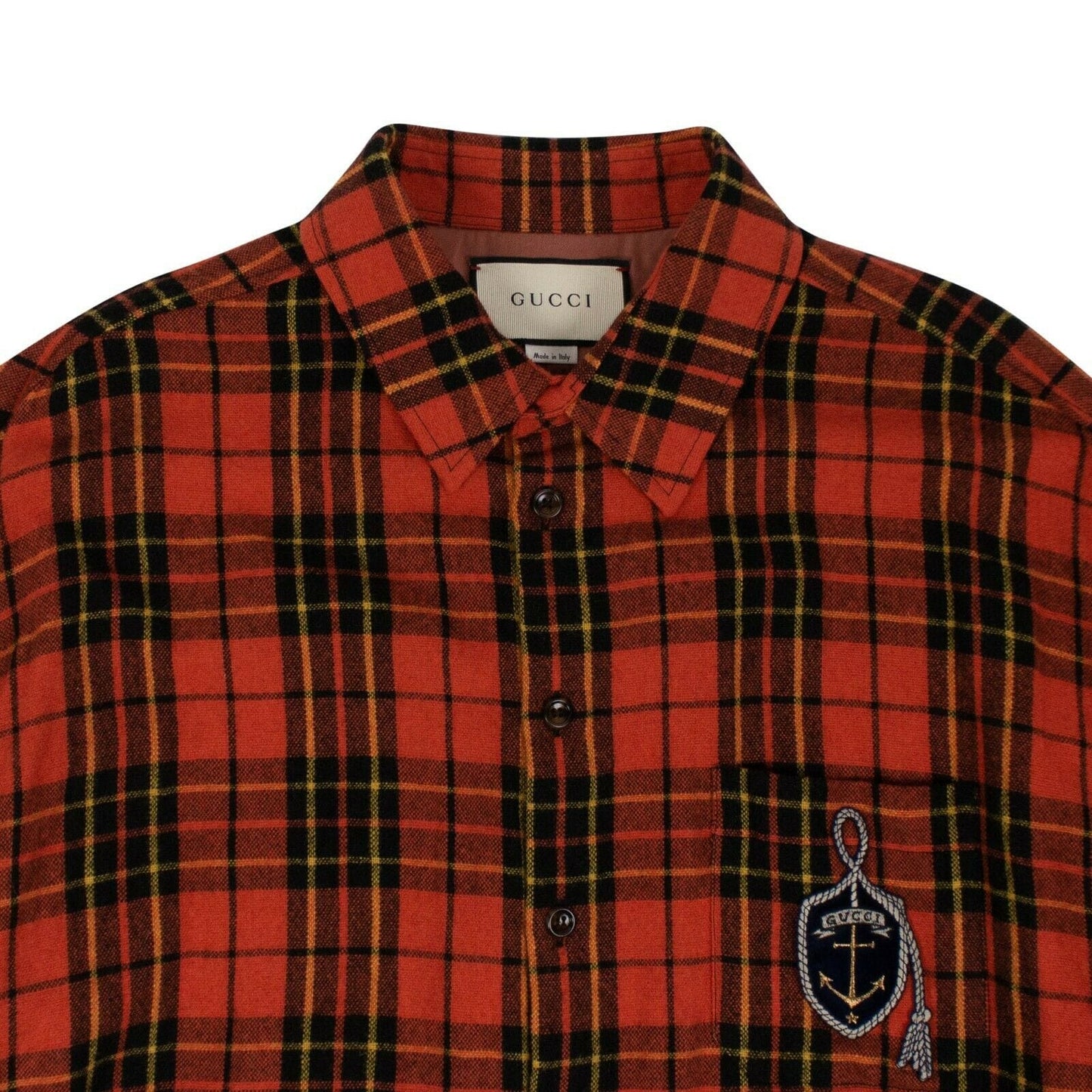 Wool Plaid Button Down Long Shirt - Orange