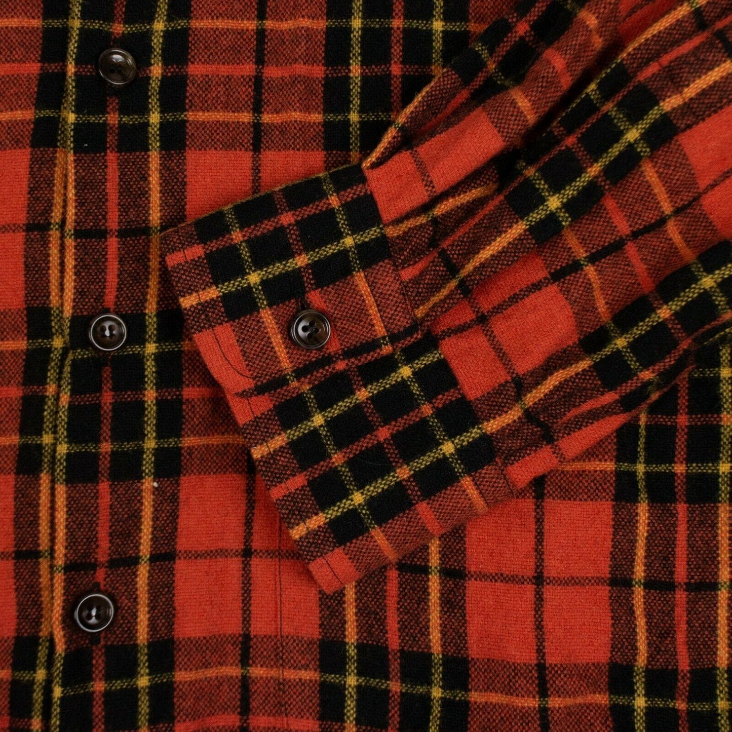 Wool Plaid Button Down Long Shirt - Orange