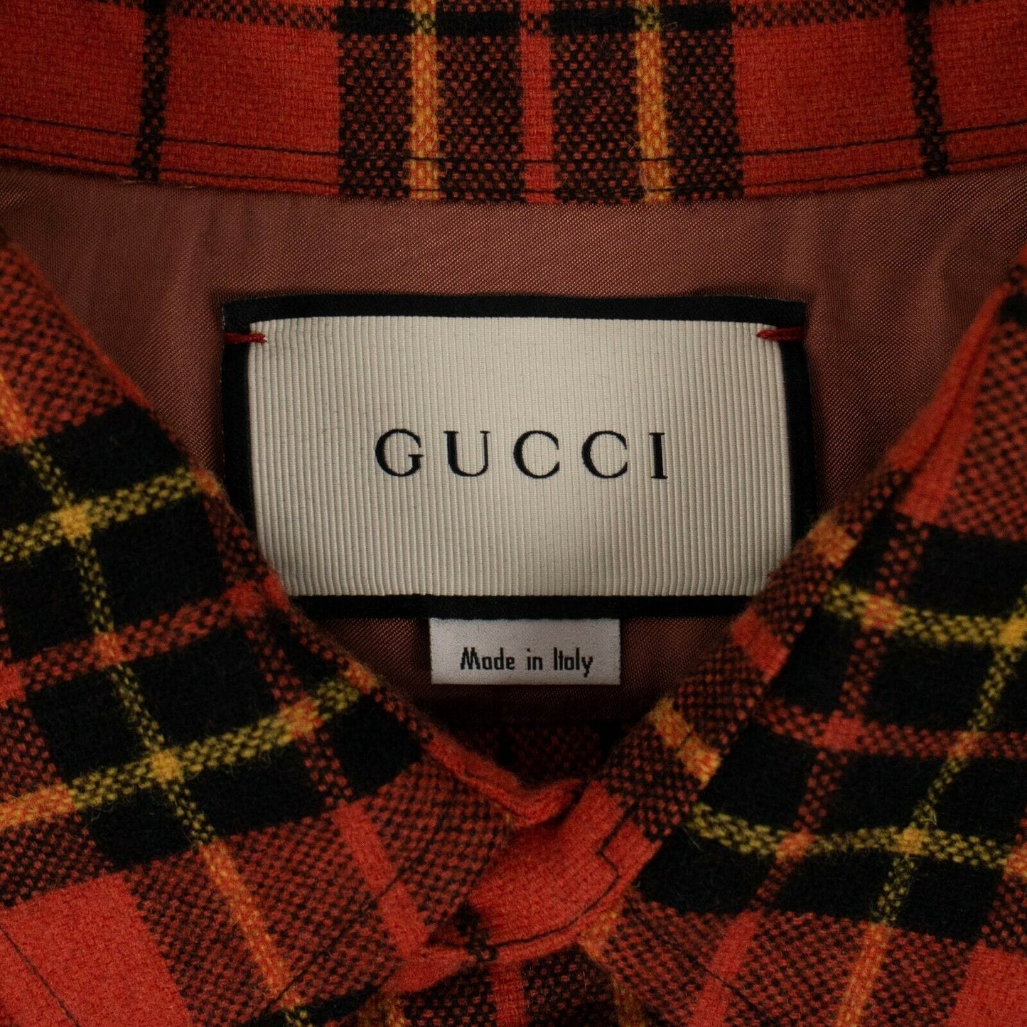 Wool Plaid Button Down Long Shirt - Orange