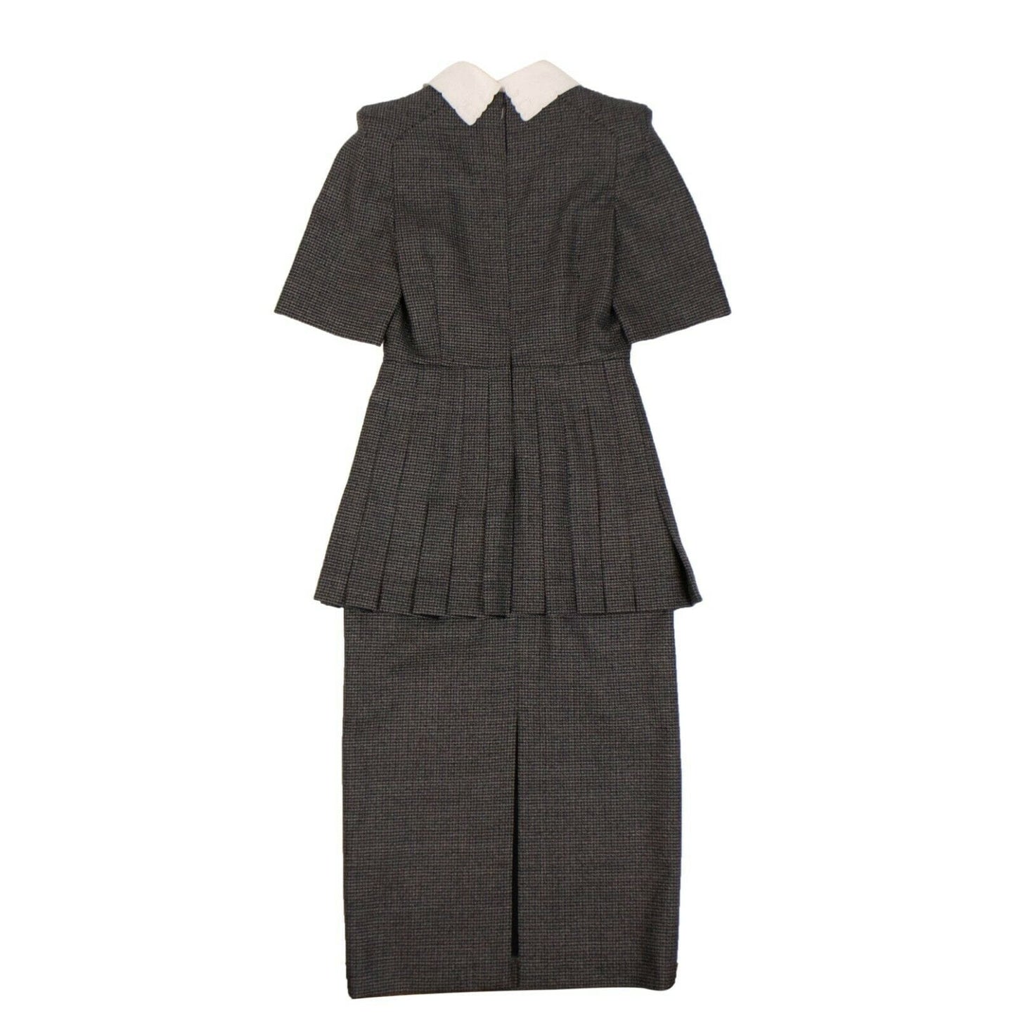 Wool Micro Check Pleated Midi Dress - Gray