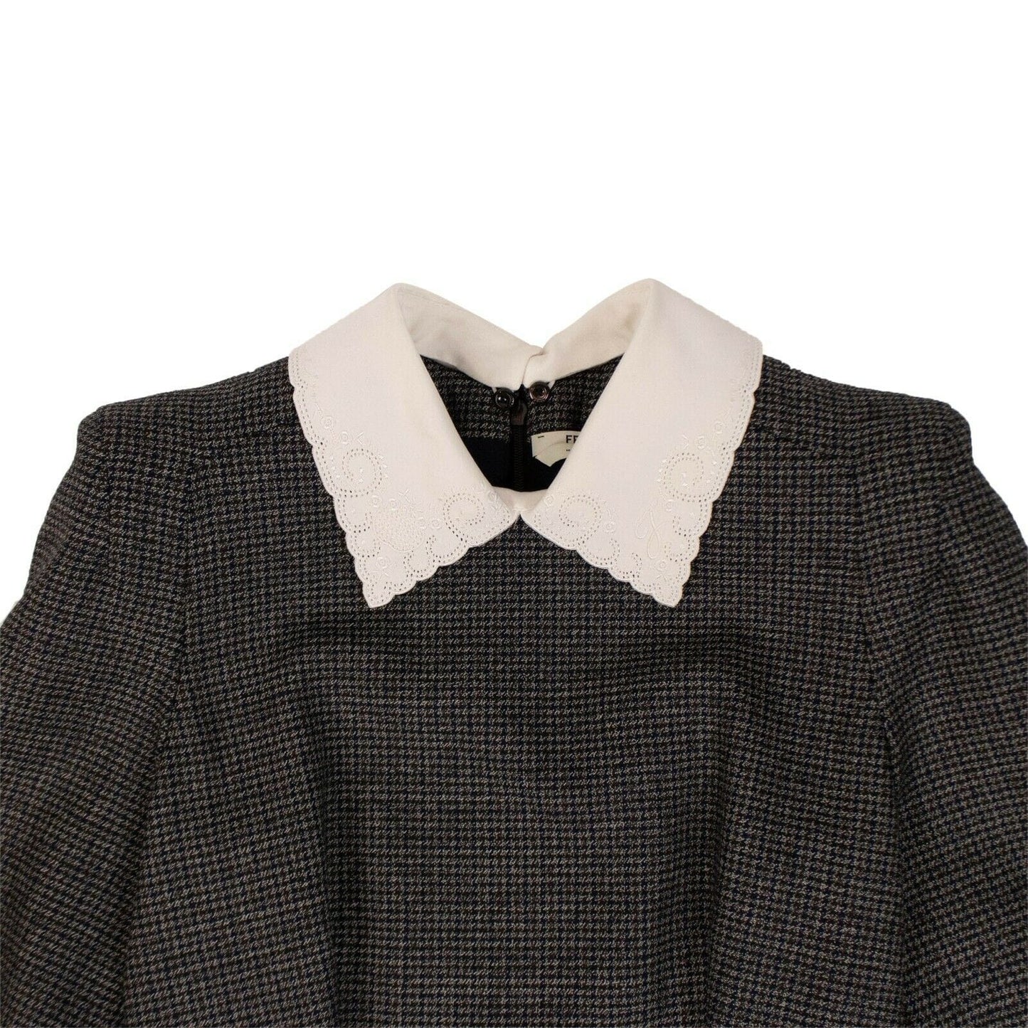 Wool Micro Check Pleated Midi Dress - Gray