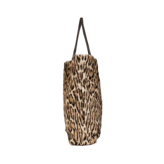 YSL Leopard Lamb Fur Shopper Tote Bag - Brown