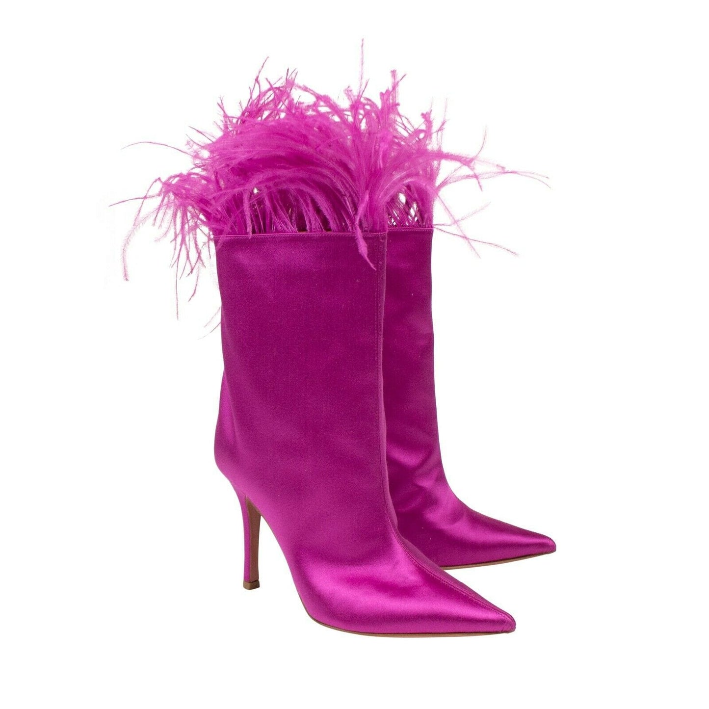 Satin 'Nakia Plume' Heels Boots - Pink