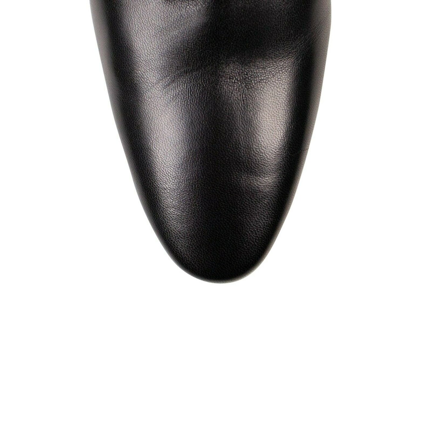 Leather Oval Block Heel Ankle Boots - Black