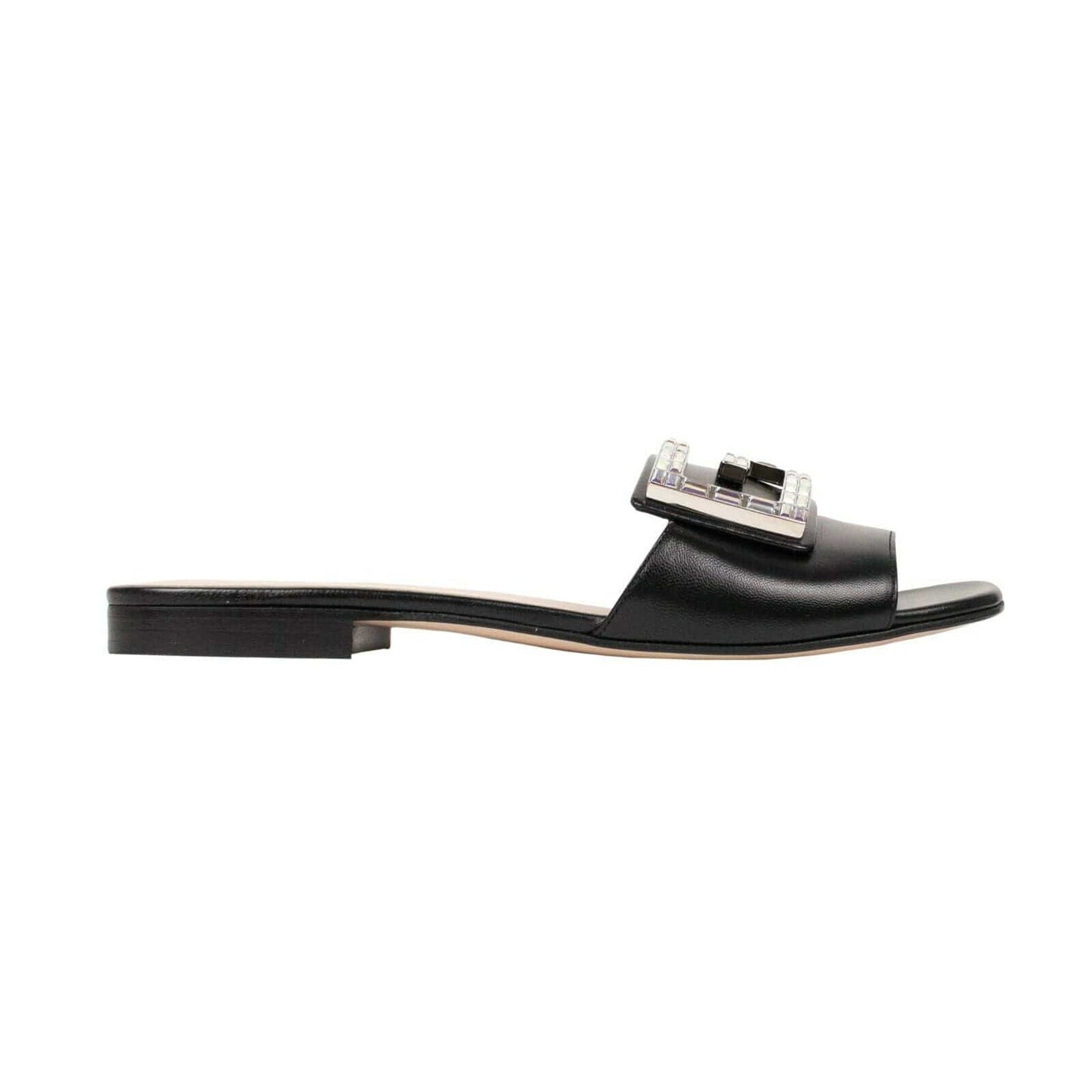 Leather Malaga Kid Crystal G Slide Sandals - Black
