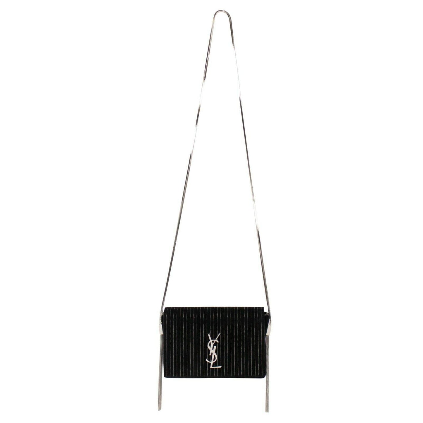 YSL Suede Kate Silver Stripes Crossbody Bag - Black
