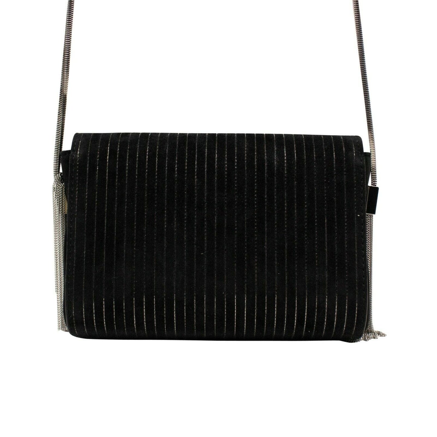 YSL Suede Kate Silver Stripes Crossbody Bag - Black