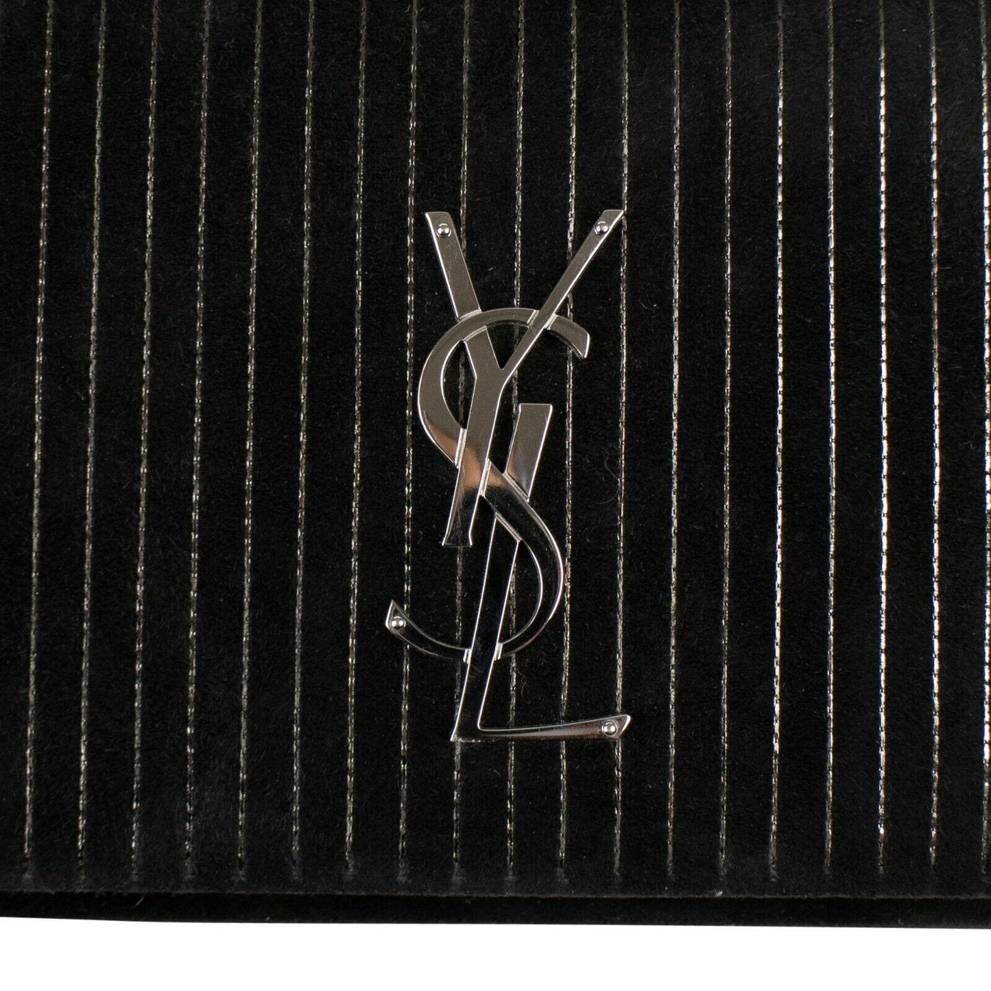 YSL Suede Kate Silver Stripes Crossbody Bag - Black