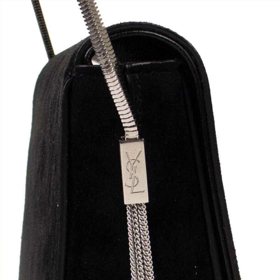 YSL Suede Kate Silver Stripes Crossbody Bag - Black