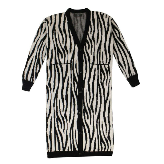 Zebra Extra Long Cardigan Sweater - Black And White