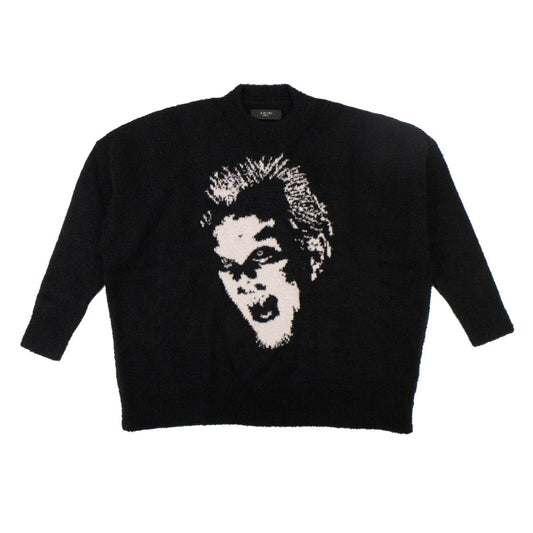 Wool 'Lost Boys Face' Oversized Sweater - Black