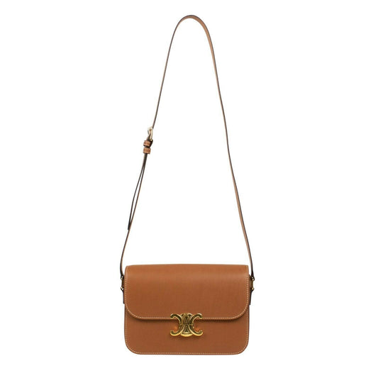 Shiny Calfskin Leather Medium Triomphe Cross Body Bag - Tan