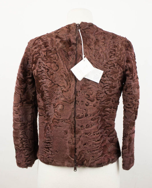 Brunello Cucinelli Bole Brown Astrakhan Fur Biker Jacket Size 4/40 $18495