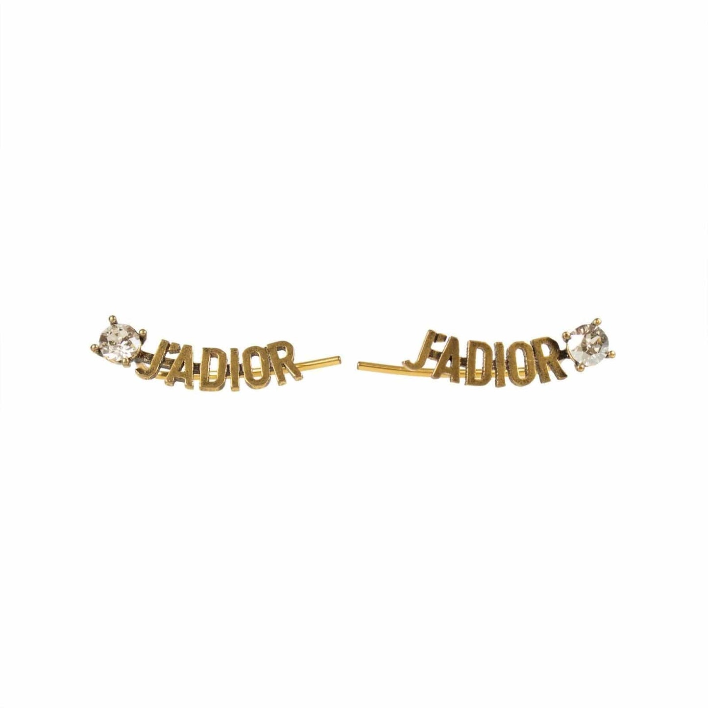 Antique 'J'Adior' Strass Climber Earrings - Antique Gold
