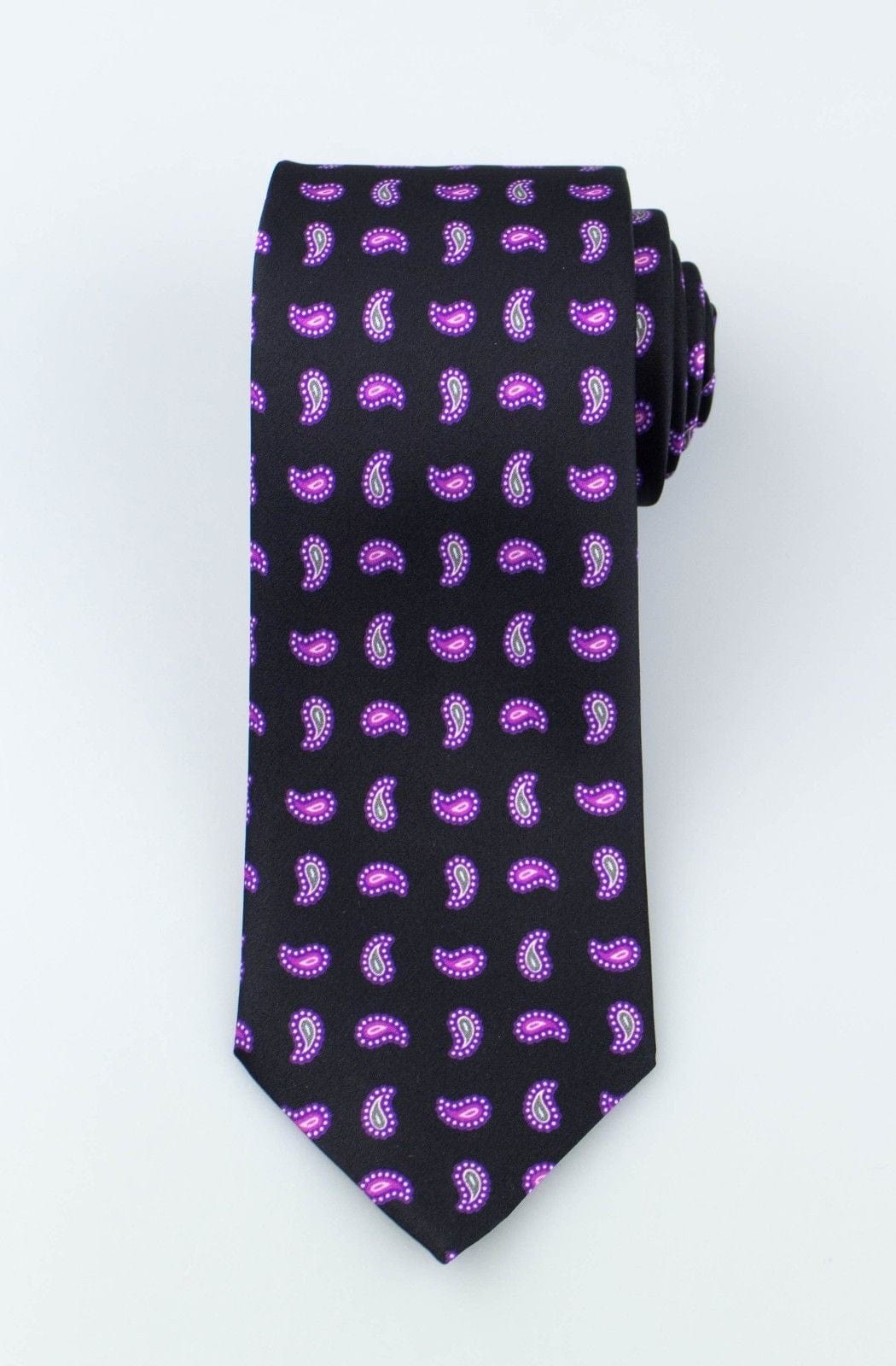 Black With Purple Paisley Pattern 100% Silk Neck Tie
