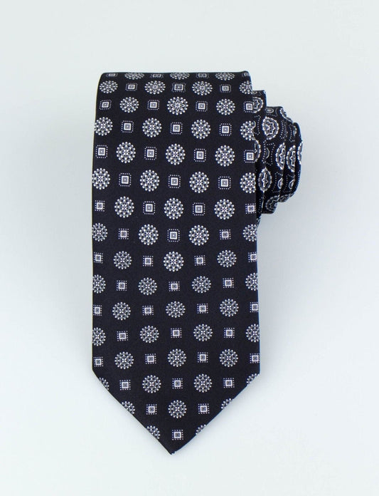 Black With Floral Pattern 100% Silk Neck Tie
