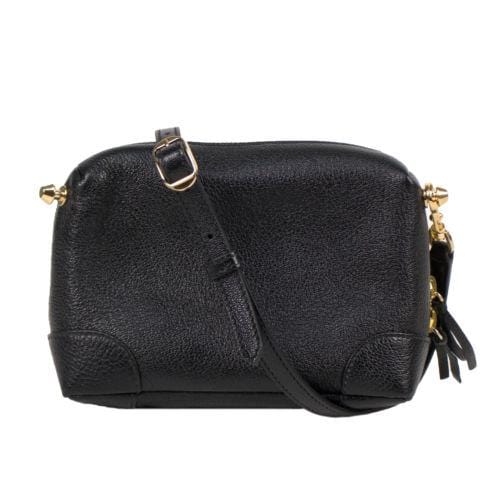 Black Leather Metallic Reporter Crossbody Bag