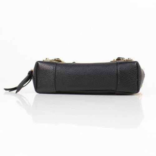 Black Leather Metallic Reporter Crossbody Bag
