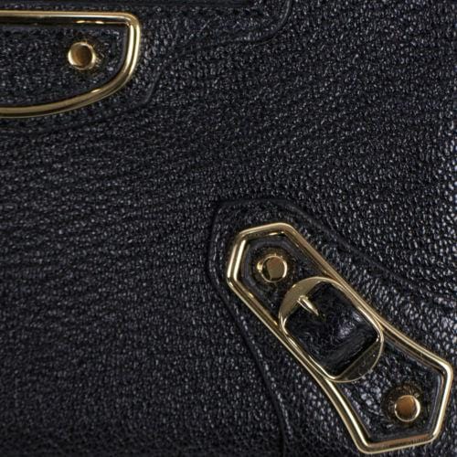 Black Leather Metallic Reporter Crossbody Bag