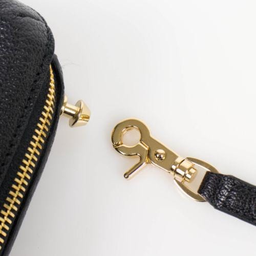 Black Leather Metallic Reporter Crossbody Bag