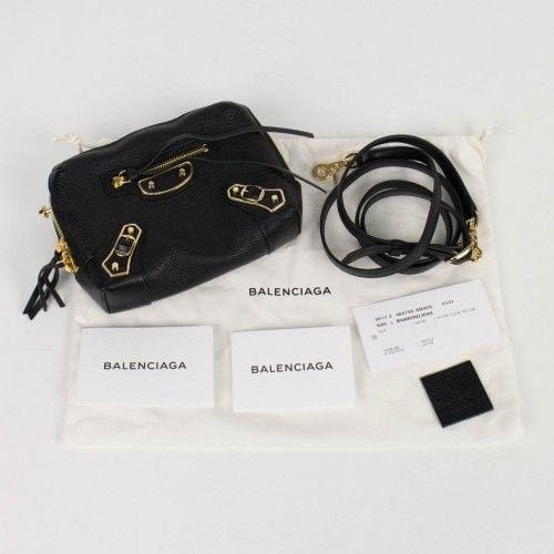 Black Leather Metallic Reporter Crossbody Bag